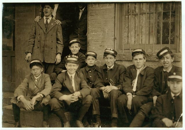 Group of Dime Messengers Service boys, 1228 H St., N.W., at the main office