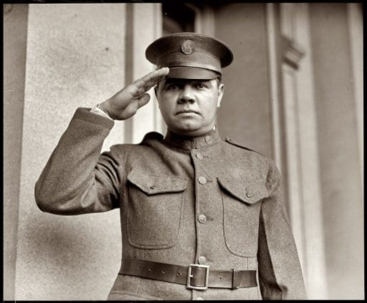 RARE COLOR STILL BABE RUTH IN MILITARY UNIFORM