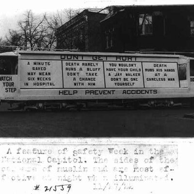 Streetcar decorated with safety slogans (1922)