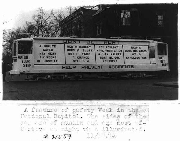 Streetcar decorated with safety slogans (1922)