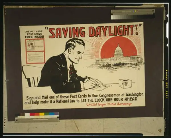 Saving Daylight! postcard (1918)