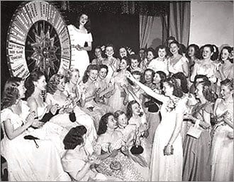 16-year-old Doris Sheldon points to the Wheel of Fortune