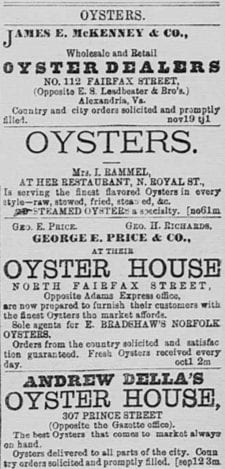 Oyster advertisements in the Alexandria Gazette Oyster advertisements in the Alexandria Gazette