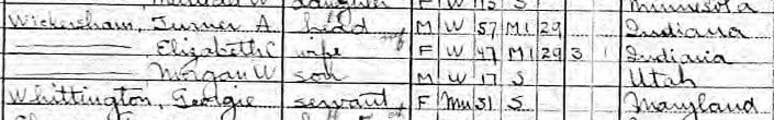 1910 U.S. Census of the Wickersham household 1910 U.S. Census of the Wickersham household
