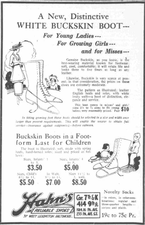 A new, distinctive, white bucksin boot (1919)
