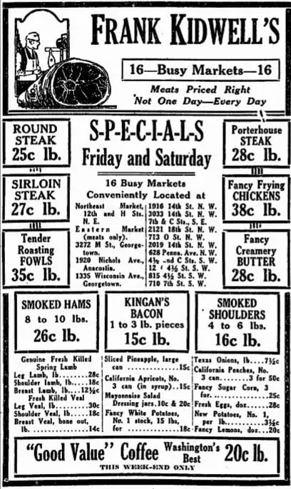 Frank Kidwell's busy market advertisement (1921)