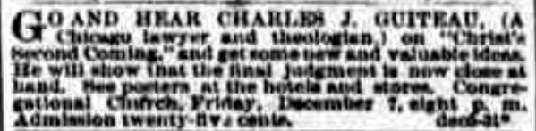 Guiteau advertisement - December 6th, 1877