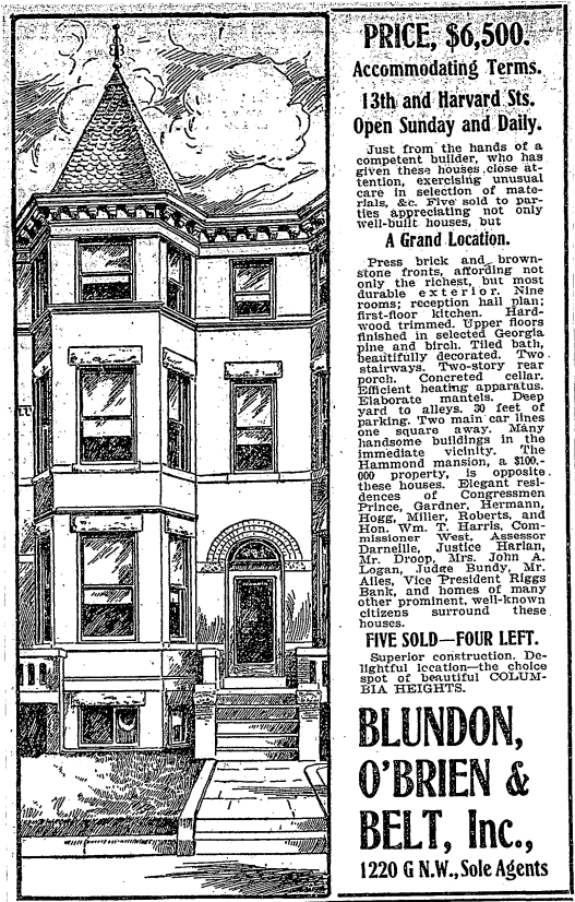 13th and Harvard St. NW advertisement (1905)