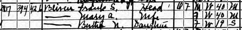 Bliven family in Baltimore - 1920 U.S. Census