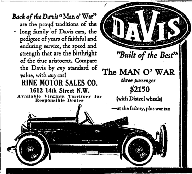 Davis "Built of the Best" & Rine Motor Sales advertisement