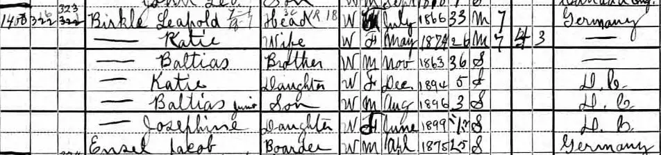 Leopold Birkle family in 1900 U.S. Census