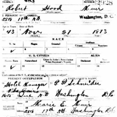 Robert H. Muir's World War I Draft Registration Card (Ancestry.com)