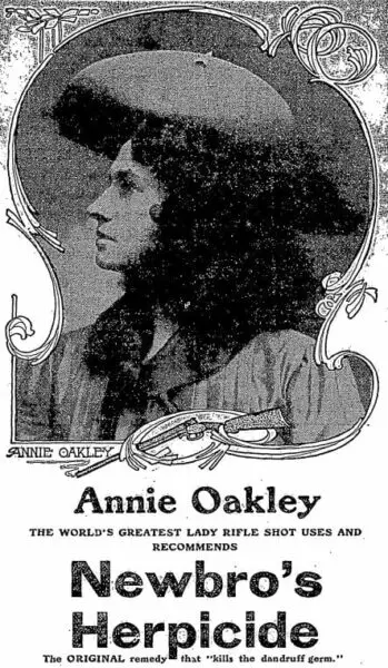 Newbro's Herpicide advertisement with Annie Oakley (1905)