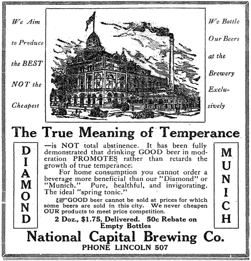 National Capital Brewing Company advertisement (1910)