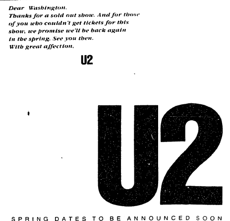 U2 apology in Washington Post (1984)
