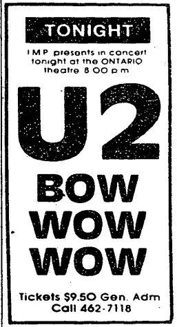U2 live at the Ontario advertisement (1981)