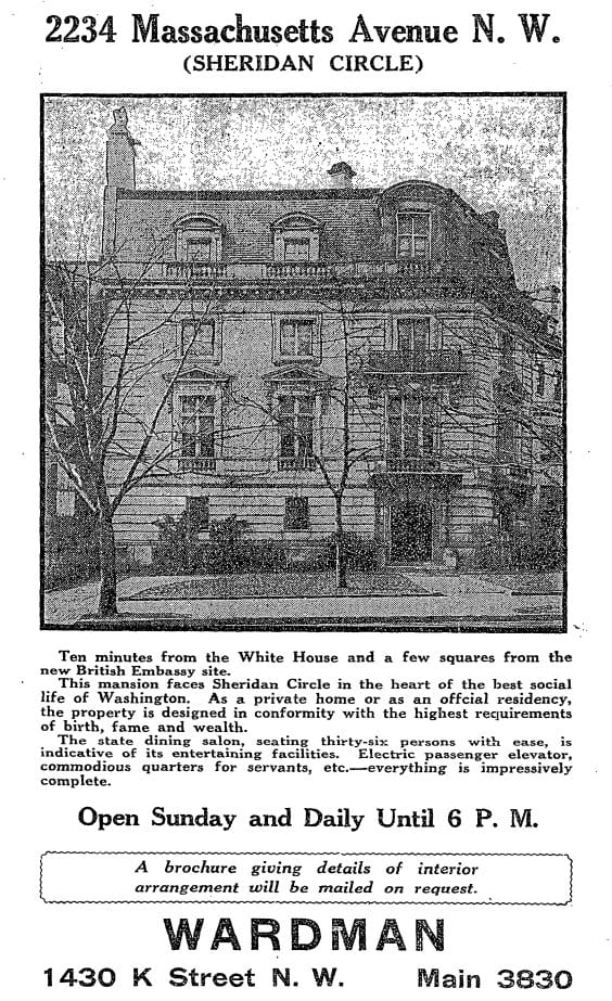 Advertisement for 2234 Massachusetts Ave. NW in 1926 (Washington Post)