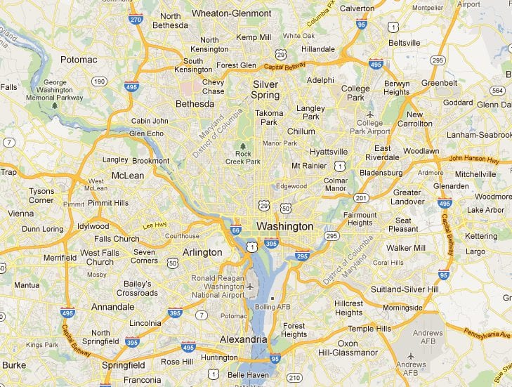 Current layout of the Capital Beltway (Google Maps)