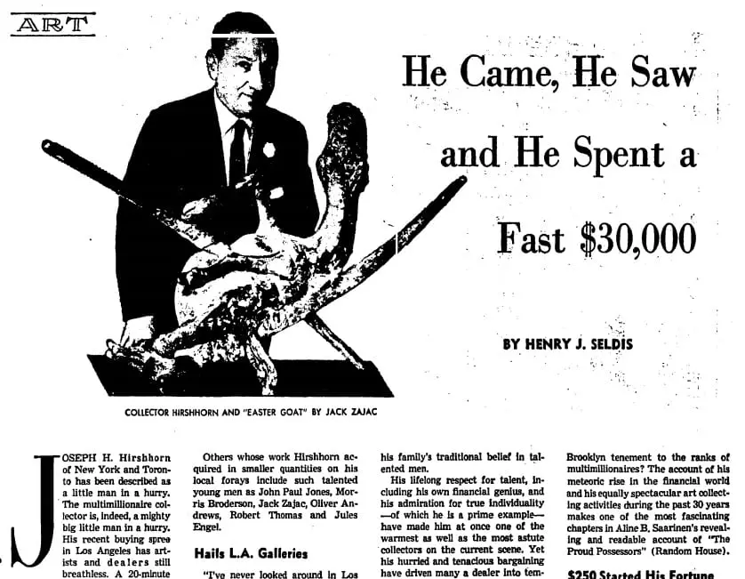 Los Angeles Times profile of Joseph Hirshhorn, 1961