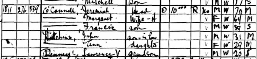 U.S. Census for the O'Connell family at 1811 North Capitol St. NE (1930)