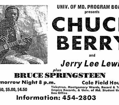 Chuck Berry, Jerry Lee Lewis and Bruce Springsteen concert at the University of Maryland in 1973