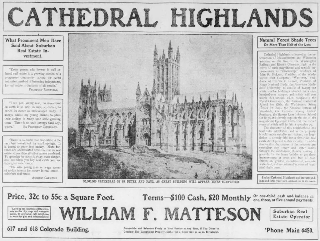 Cathedral Highlands advertisement in the Washington Herald - June 23rd, 1907
