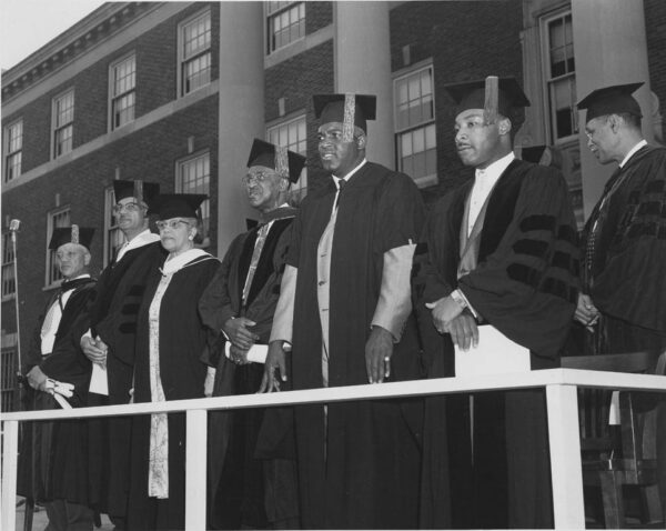 Robinson and King were receiving the honorary degree of Doctor of Laws. Robinson had just retired from professional baseball earlier in the year. The photograph was probably taken by either Robert or George Scurlock (Scurlock Studio Records, ca. 1905-1994, Archives Center, National Museum of American History)