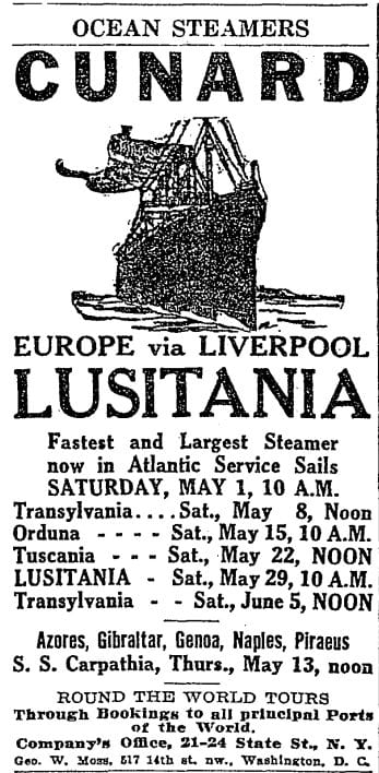 Cunard Line advertisement in the Washington Post Cunard Line advertisement in the Washington Post