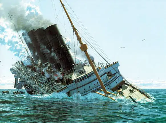 Lusitania sinking off the coast of Ireland (Ken Marschall)