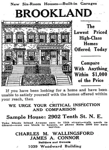 Brookland homes advertisement in the Washington Post - May 10th, 1925