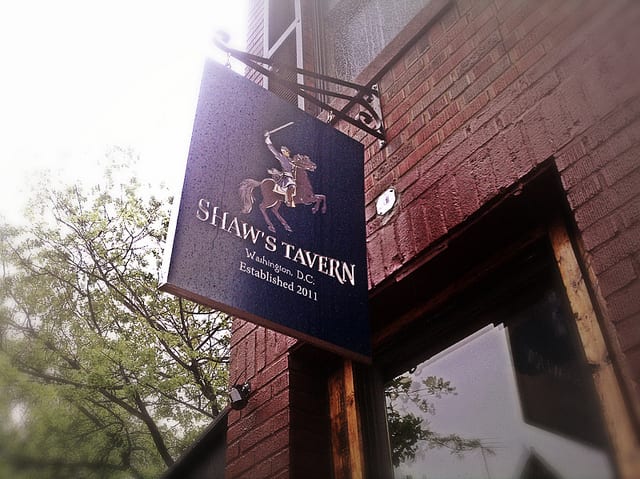 Shaw's Tavern sign in the rain