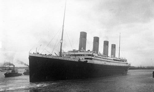 Titanic departing Southampton in 1912