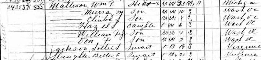 William F. Matteson family in 1910 U.S. Census (Ancestry.com)