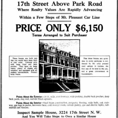 Mt. Pleasant homes advertisement in the Washington Times - April 19th, 1913