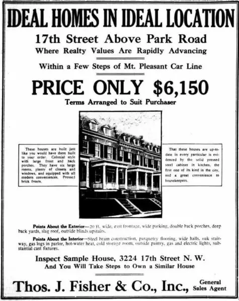 Mt. Pleasant homes advertisement in the Washington Times - April 19th, 1913