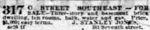 advertisement for 317 C St. SE - November 7th, 1876