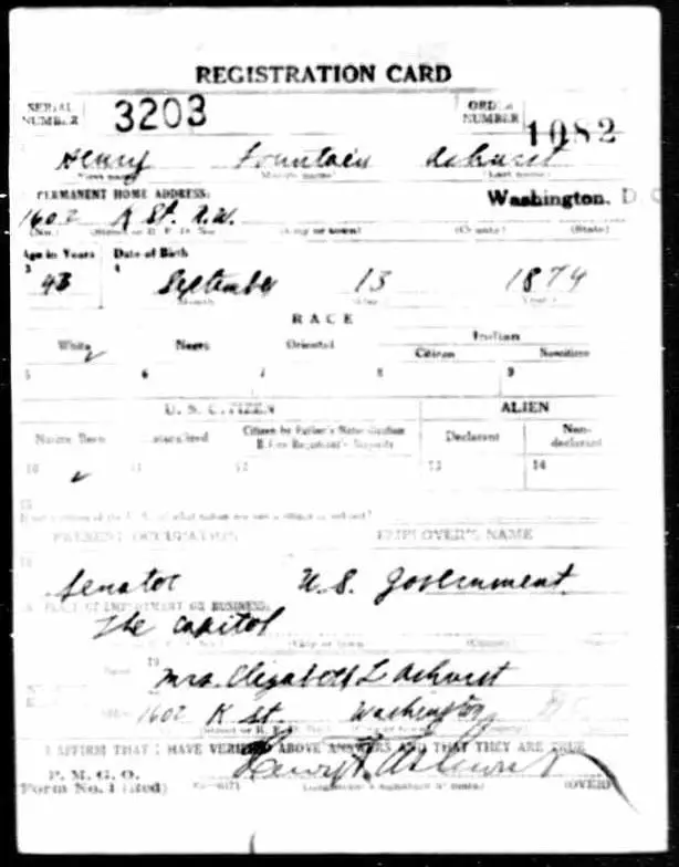 Senator Henry Ashurst's World War I Draft Registration Card (Ancestry.com)