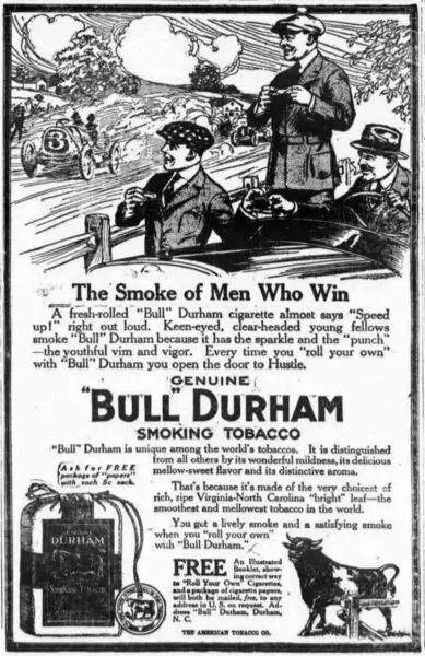 Bull Durham smoking tobacco advertisement in the Washington Times - March 6th, 1916