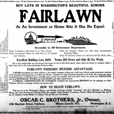 Fairlawn real estate advertisement from the Washington Herald - July 22nd, 1911