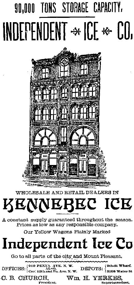 Independent Ice Co. advertisement in the Washington Post - April 29th, 1891