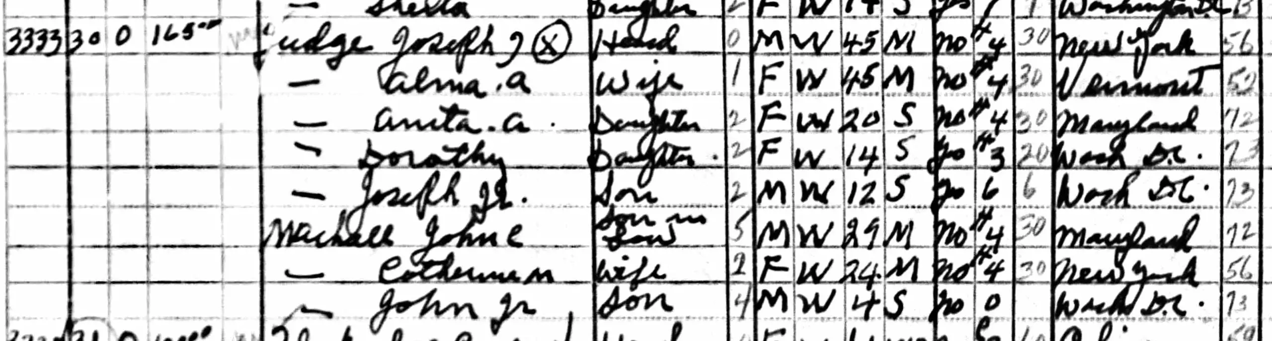 Joe Judge household in the 1940 U.S. Census (Ancestry.com)
