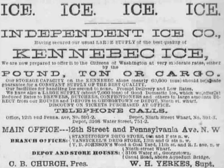 Independent Ice Co. advertisement in The Evening Critic - May 6th, 1885