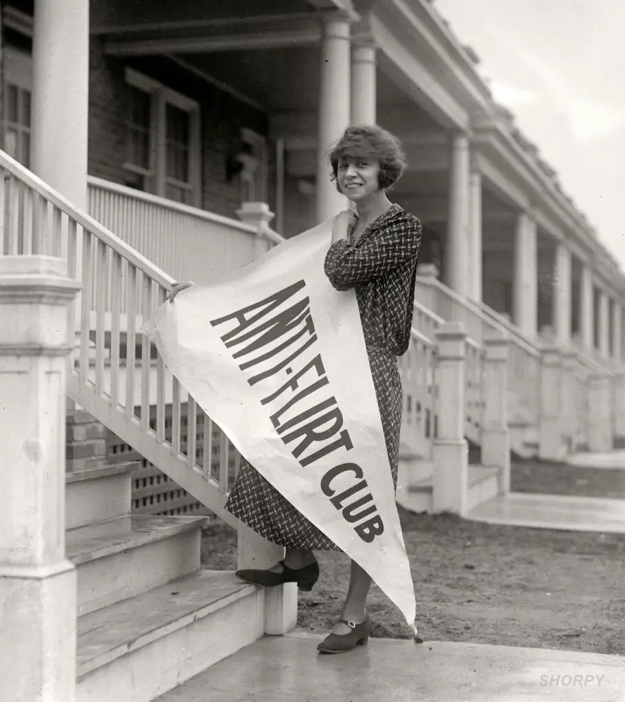 February 27, 1923. "Miss Alice Reighly, 1409 Harvard Street, president of Anti-Flirt Club, which has just been organized in Washington, D.C., and will launch an 'Anti-Flirt Week' beginning March 4. The club is composed of young women and girls who have been embarrassed by men in automobiles and on street corners." National Photo Company Collection glass negative. (Shorpy)