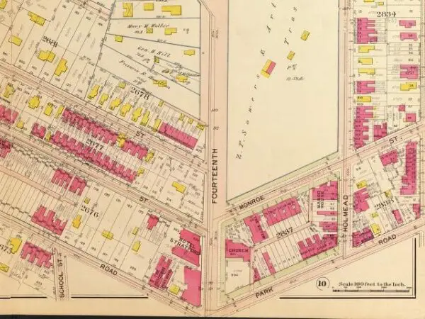 1907 Baist real estate atlas of 14th and Monroe St. NW