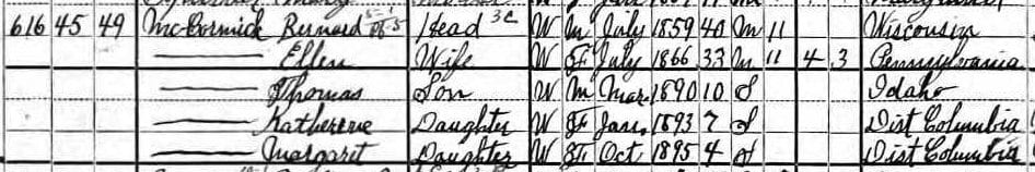 Bernard McCormick household in the 1900 U.S. Census