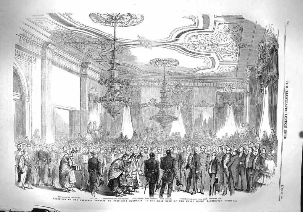 President Buchanan greets the Japanese Embassy in the East Room of the White House