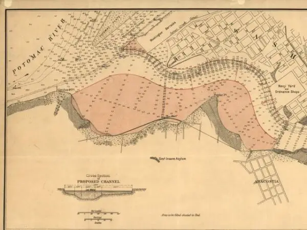 intersection of Potomac and Anacostia Rivers as mapped by Peter Hains in1891
