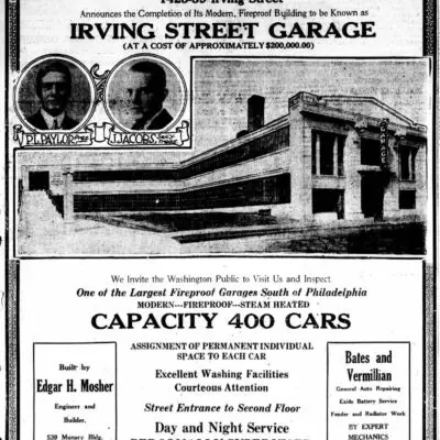 Irving Street Garage Co. advertisement in the Washington Times