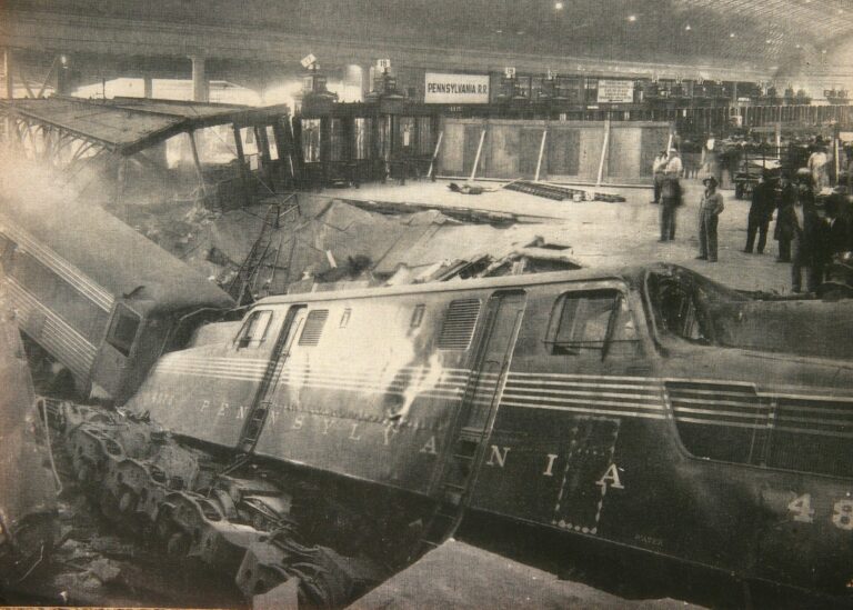 Locomotive and cars through the concourse (Photo courtesy of Trains magazine)