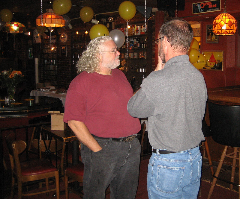 Brickskeller owner Dave Alexander and All About Beer Publisher Daniel Bradford confer. Flickr user Thomas Cizauskas